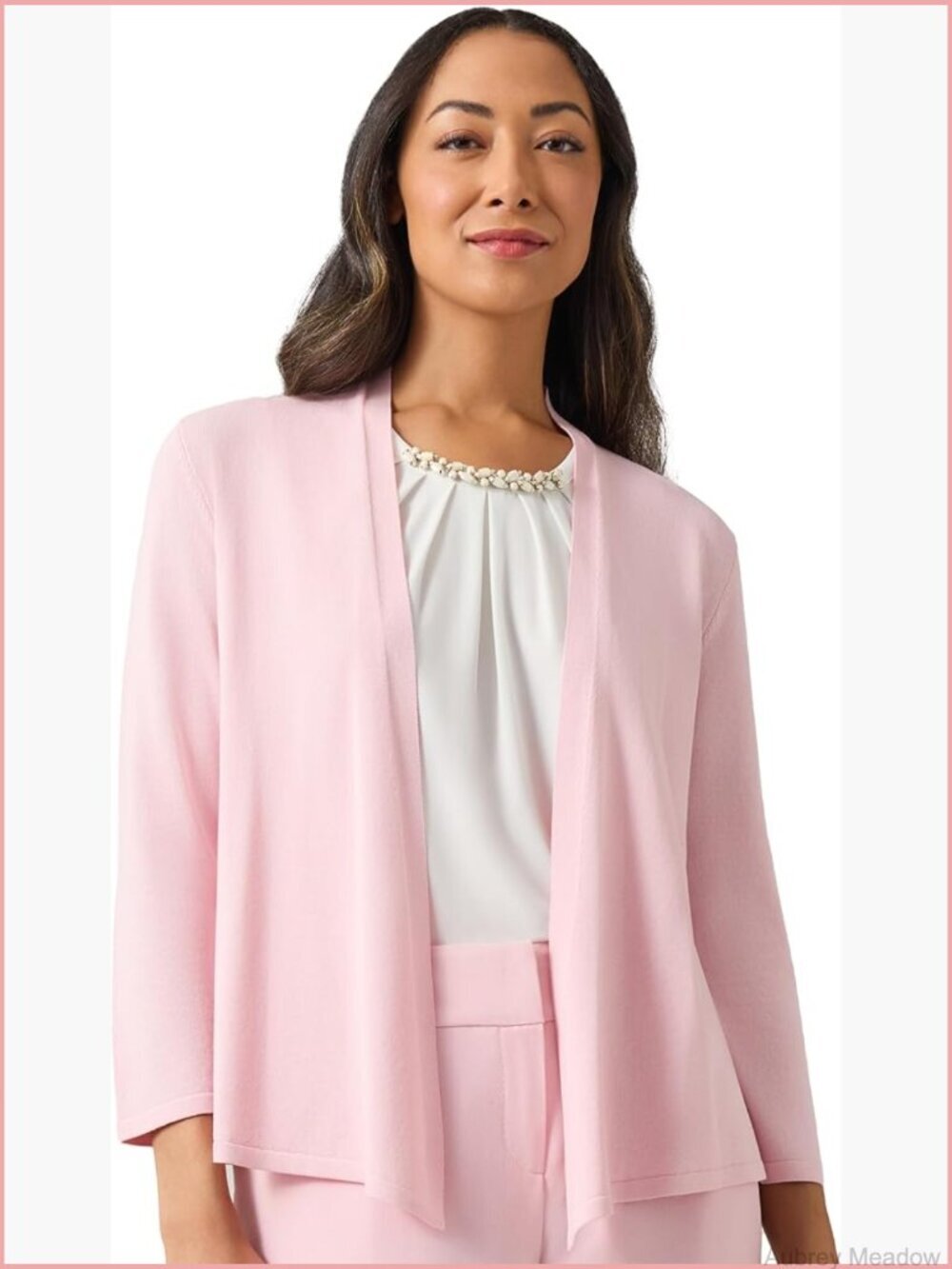 Self Edge A Line Cardigan 3Q Sleeves Pull On Sweater Cotton Blend